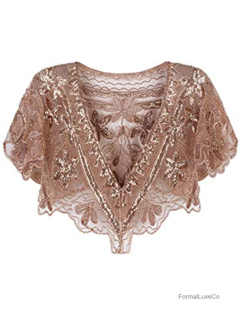 Sequin Beaded Art Deco Shawl Wrap Evening Cape Flapper Cover Up